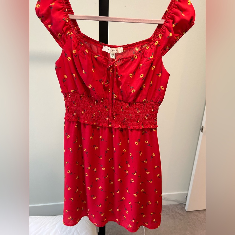 Red floral mini dress